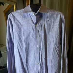 Stantt Madison Ave Mens Purple Gingham Check Long Sleeve Button Down Shirt